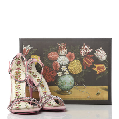 Gucci Kid Scamosciato Crystal Ankle Strap High Heel Sandals 38 Light Rose Light Peonia 9 of 9