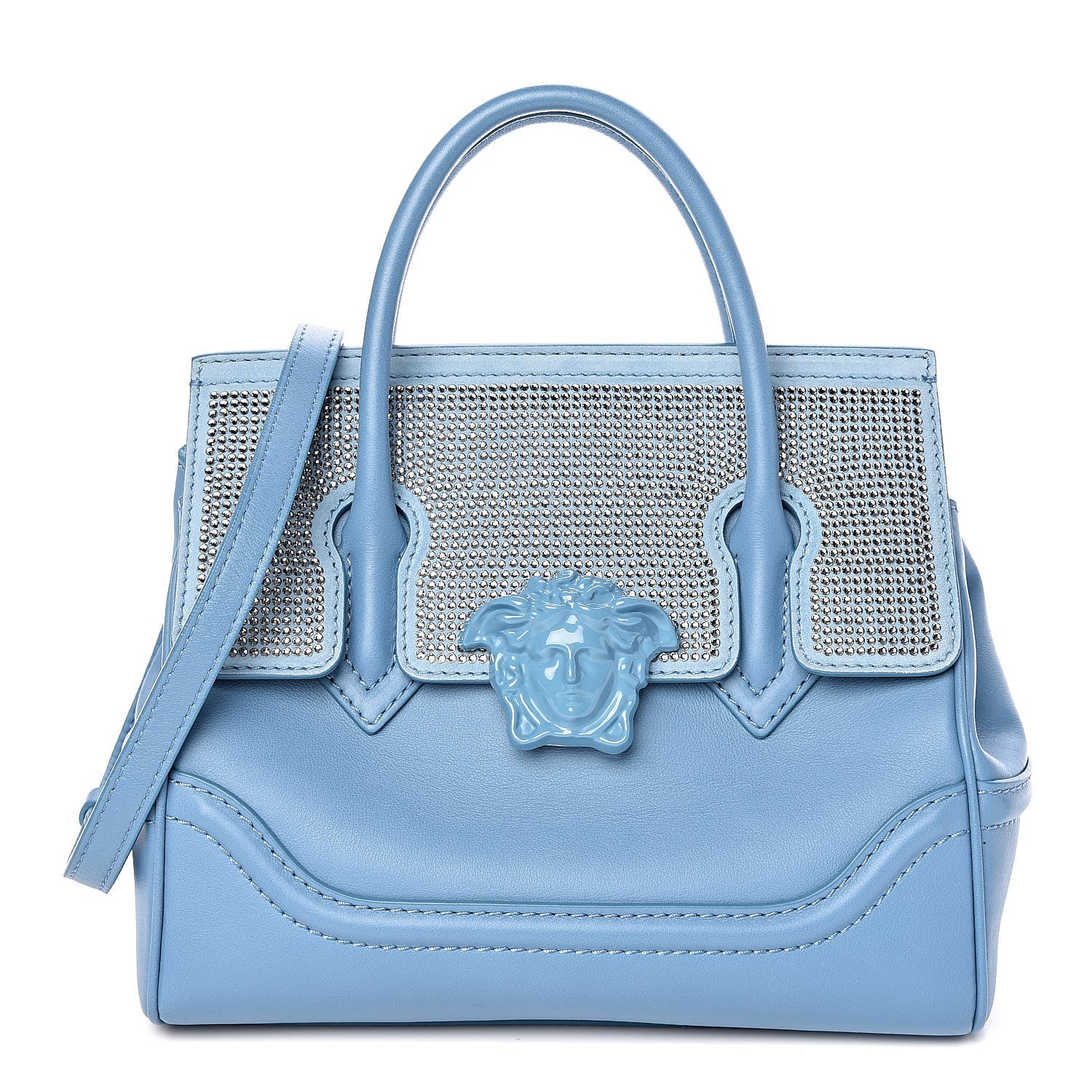 Versace Calfskin Crystal Medium Baroque Palazzo Empire Bag Blue 1 of 8