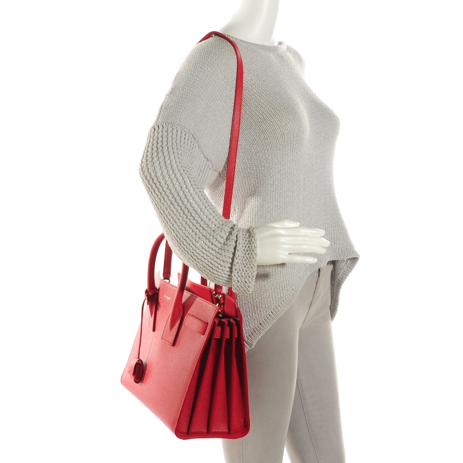 Saint Laurent Grained Calfskin Small Sac De Jour New Red 2 of 9