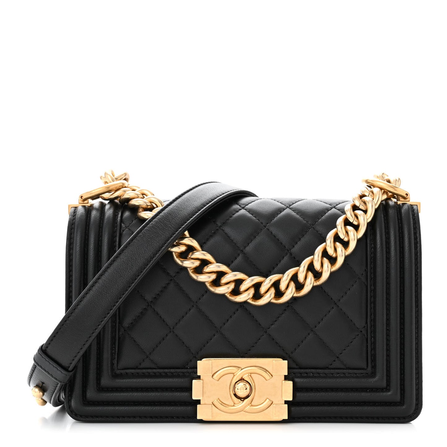 Lambskin Quilted Small Boy Flap Black