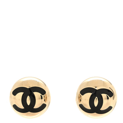 Chanel Metal Enamel CC Round Dome Earrings Gold Black 1 of 5