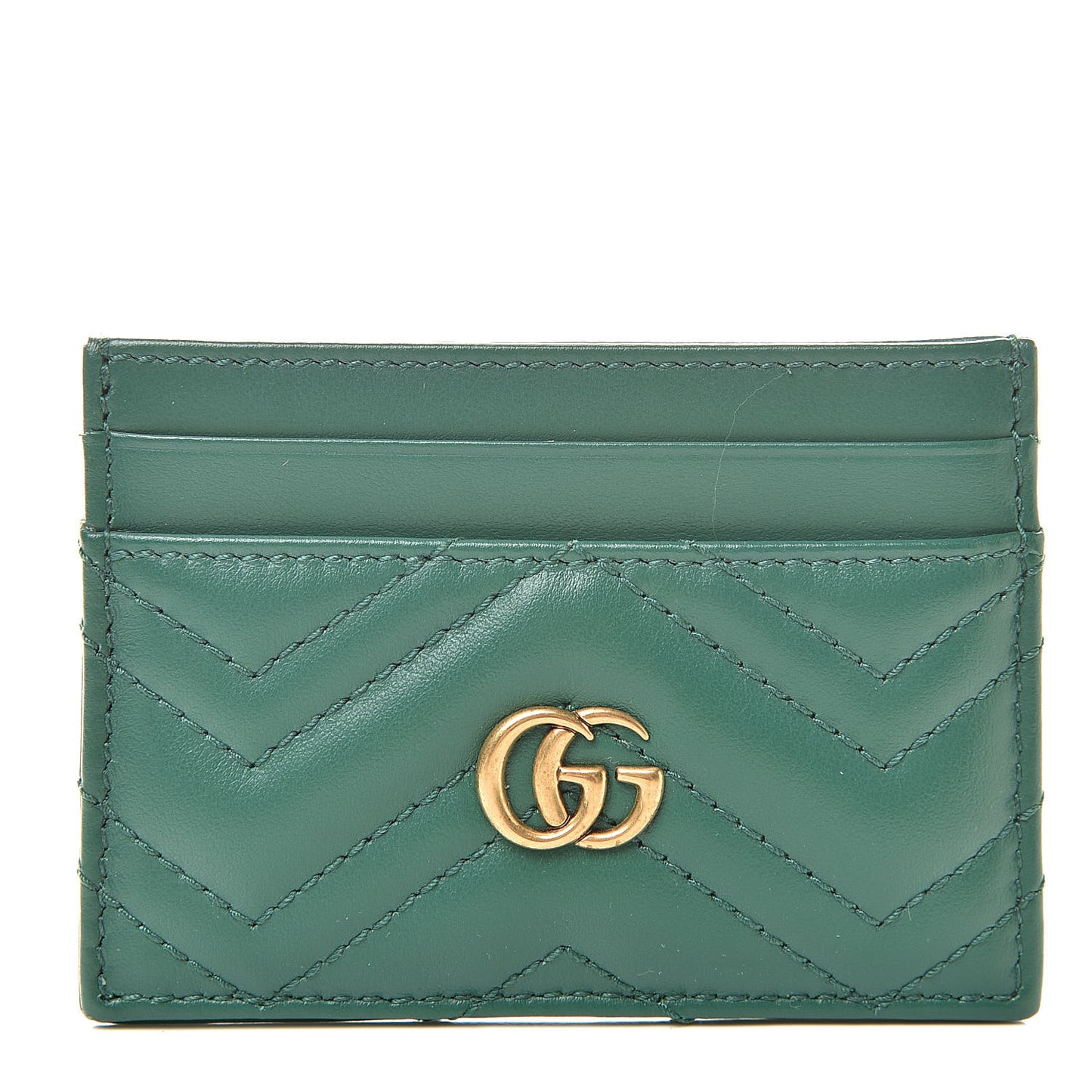 Calfskin Matelasse GG Marmont Card Holder Emerald Green