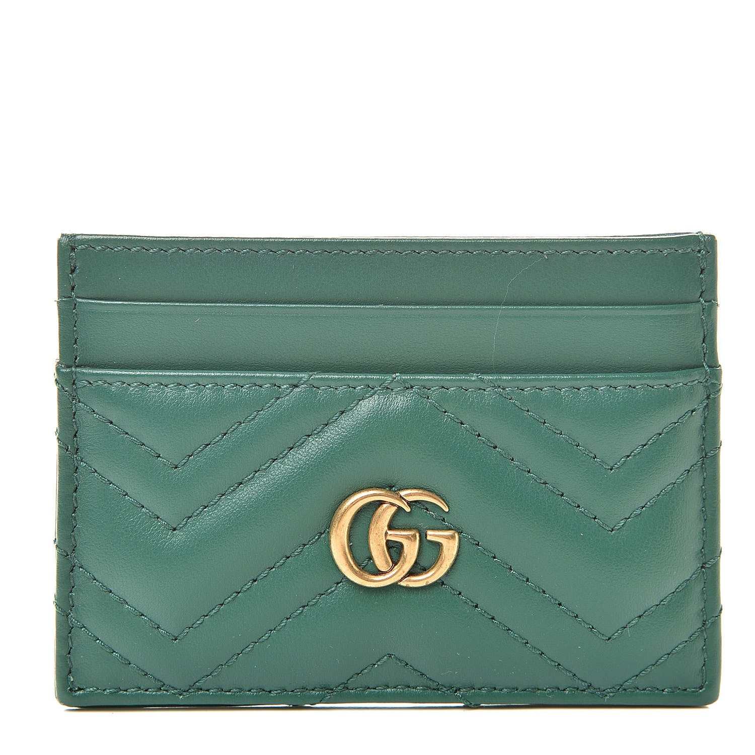 Gucci Calfskin Matelasse GG Marmont Card Holder Emerald Green 1 of 7