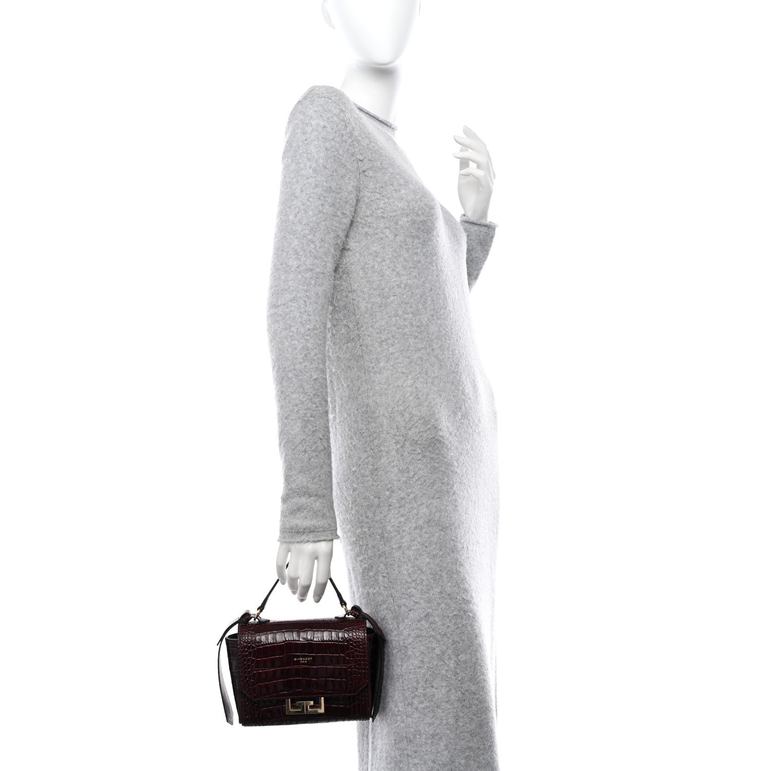 Givenchy Calfskin Crocodile Embossed Eden Mini Top Handle Burgundy 2 of 12