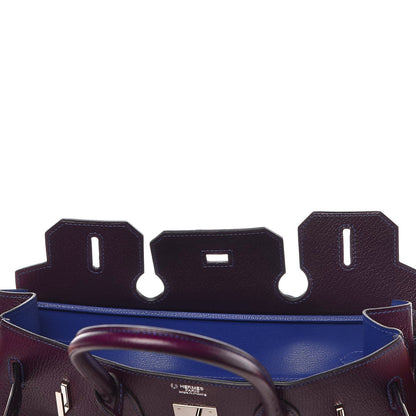 Hermes Chevre Mysore Bi-Color Horseshoe Birkin 30 Raisin Bleu Electrique 12 of 36