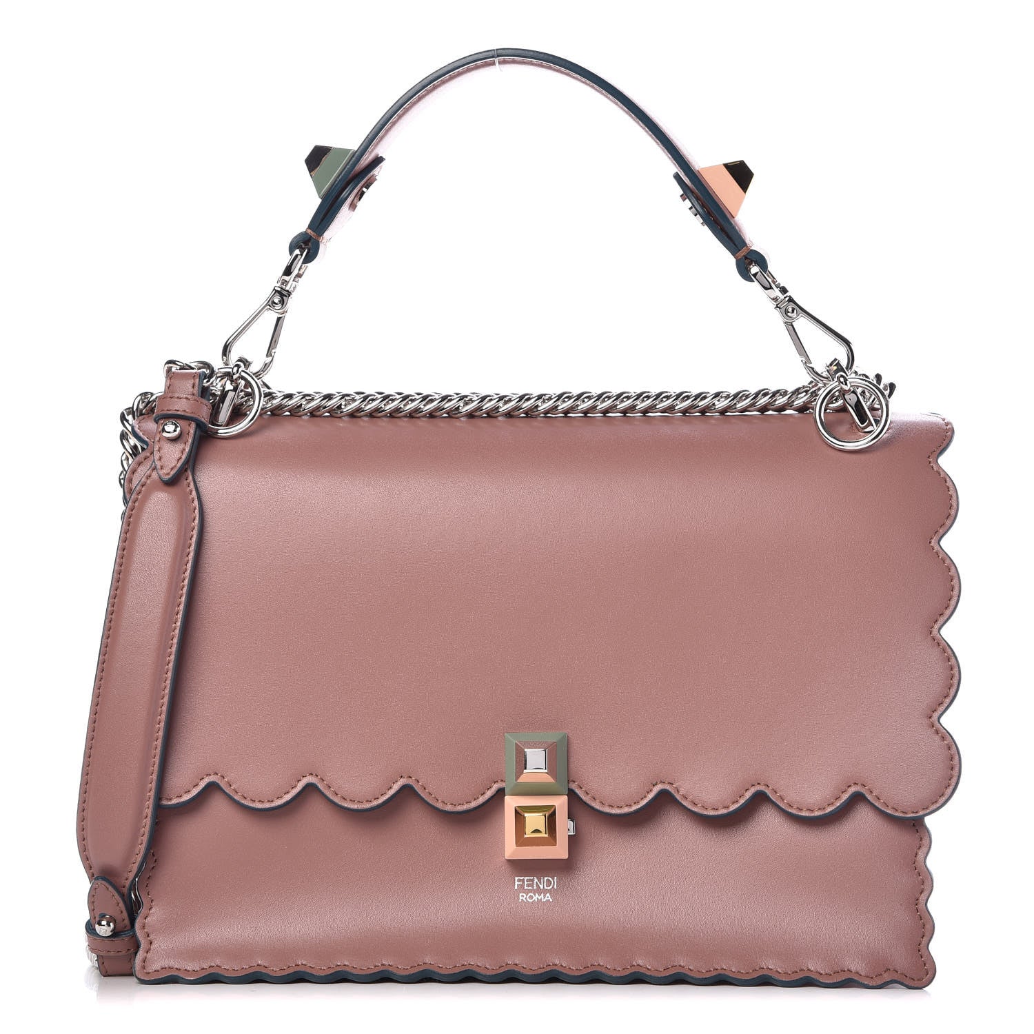 Fendi Vitello Liberty Scalloped Studded Kan I Shoulder Bag English Rose 1 of 8