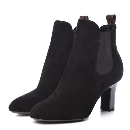 Louis Vuitton Suede Monogram Uniformes Cap Toe Chelsea 75mm Ankle Boots 38 Black 3 of 10