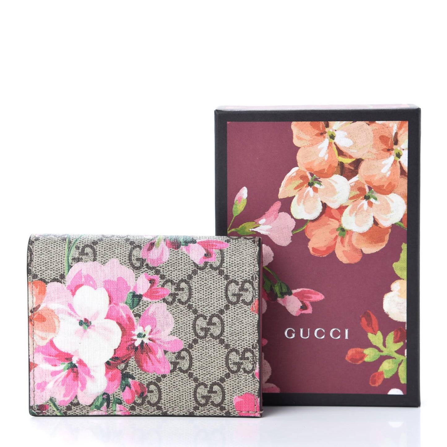 GG Supreme Monogram Blooms Card Case Beige Multicolor Dry Rose