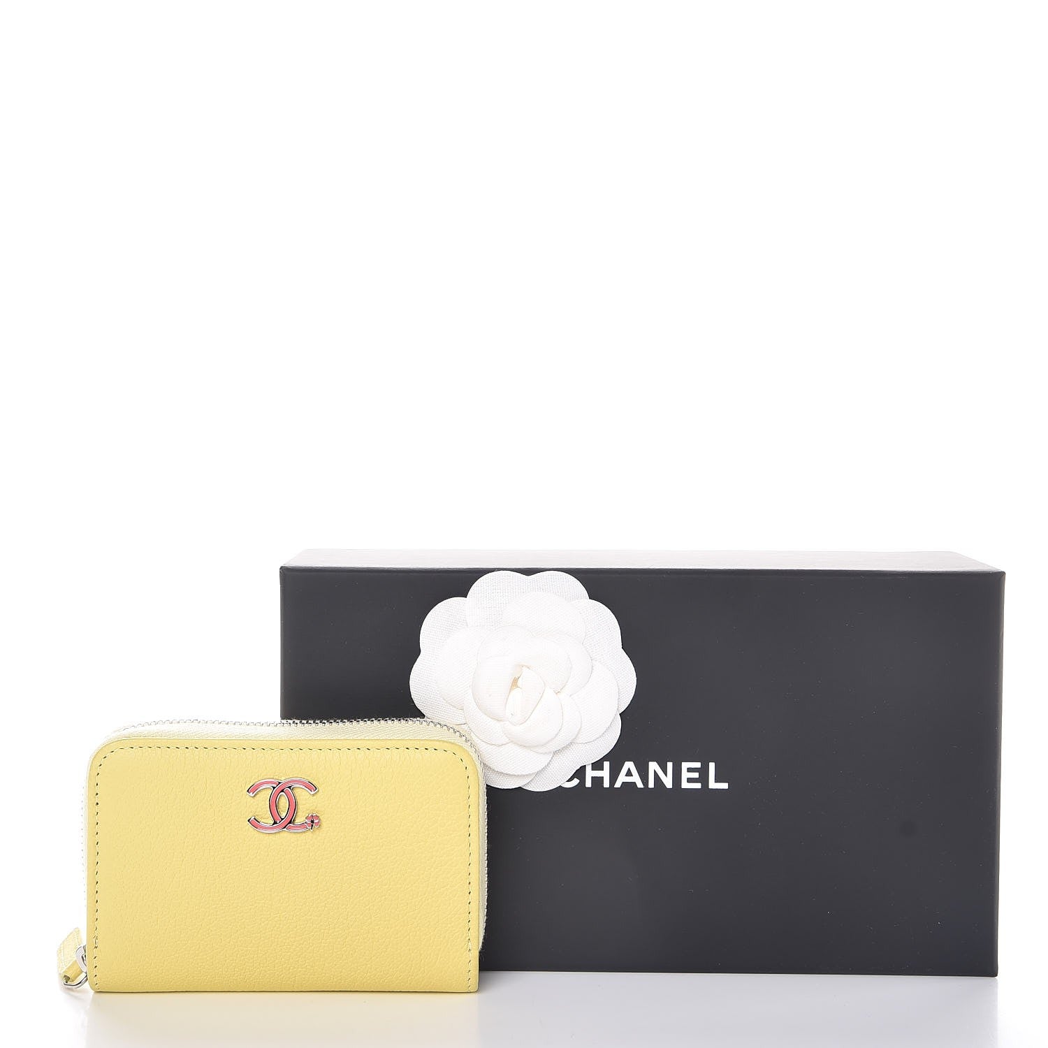 Chanel Goatskin CC Clover Zip Coin Purse Yellow 8 of 8