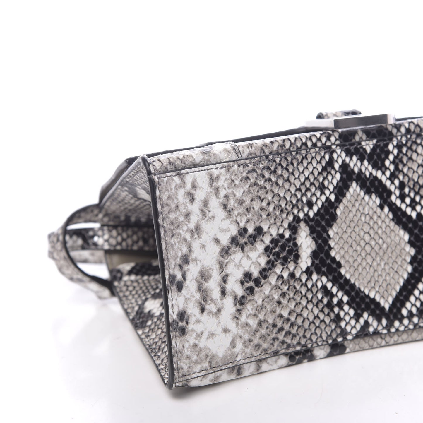 Calfskin Snake Effect Small Hourglass Top Handle Bag Black White