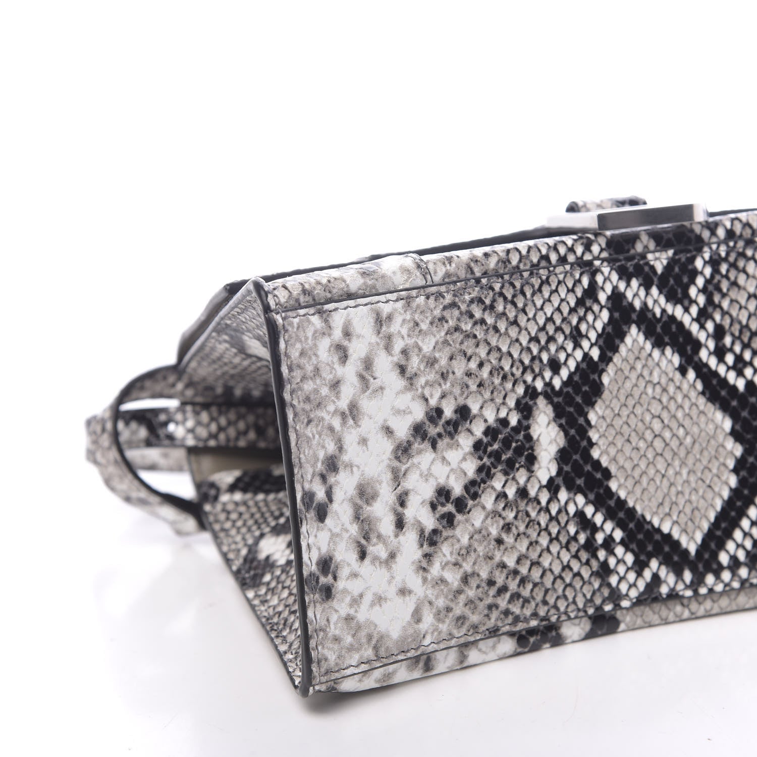 Balenciaga Calfskin Snake Effect Small Hourglass Top Handle Bag Black White 8 of 10