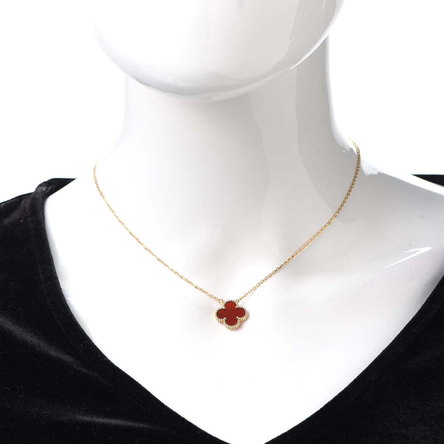 Van Cleef & Arpels 18K Yellow Gold Carnelian Vintage Alhambra Pendant Necklace 2 of 6