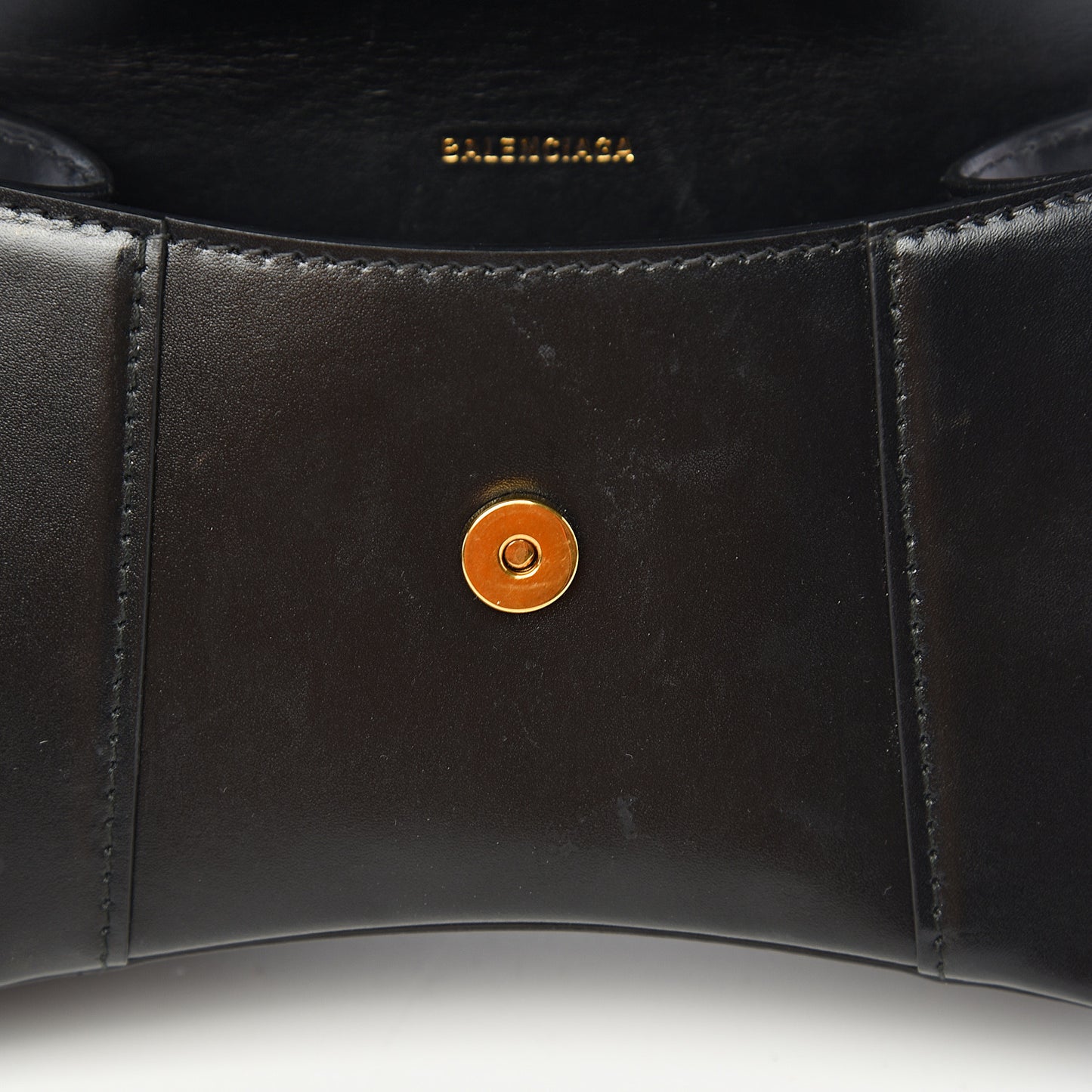 Shiny Box Calfskin Hourglass Top Handle Bag XS Black