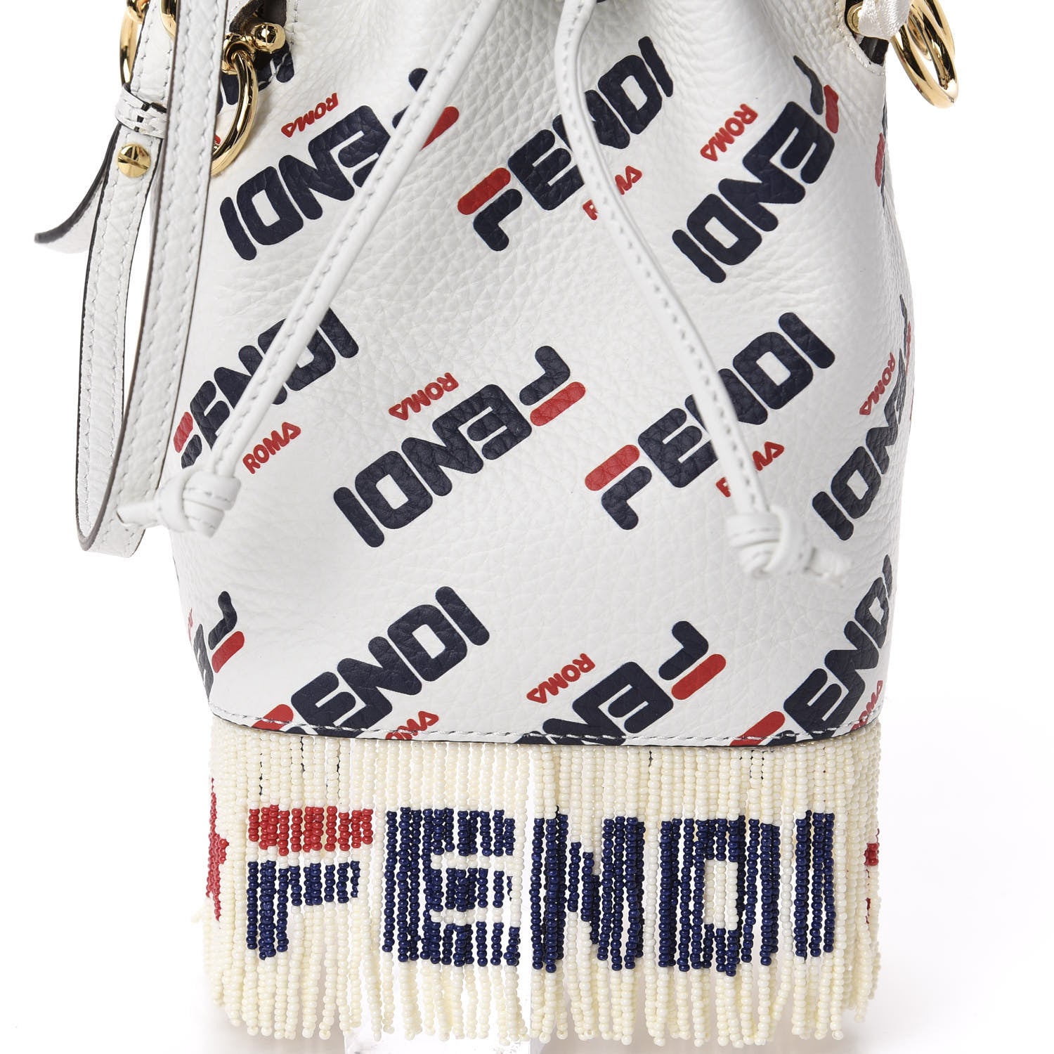 Fendi X FILA Calfskin F is Fendi Mania Fringe Mini Mon Tresor Bucket Bag White 12 of 12