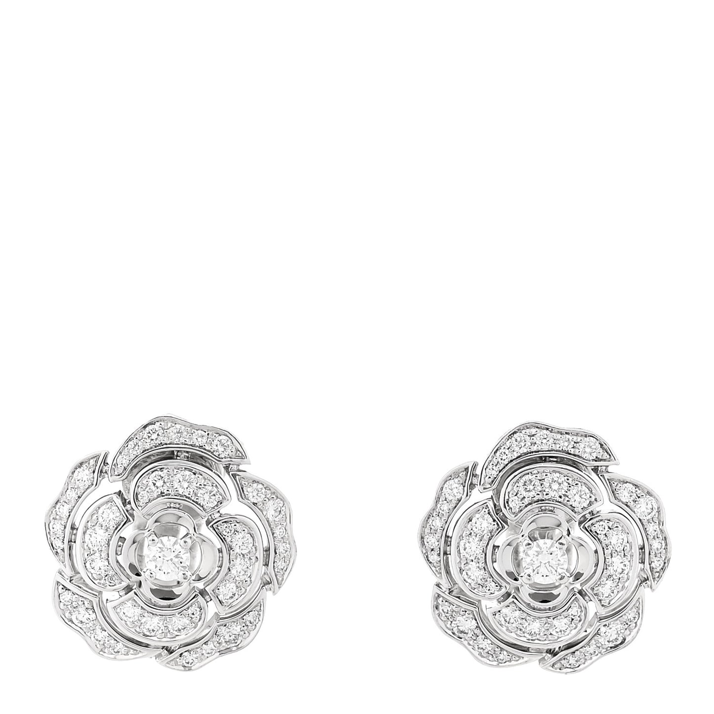 18K White Gold Diamond Bouton de Camelia Earrings