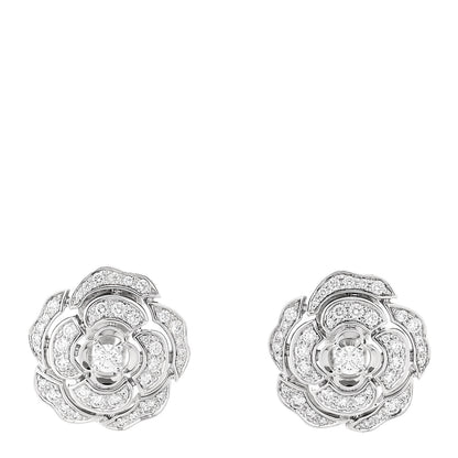 Chanel 18K White Gold Diamond Bouton de Camelia Earrings 1 of 4