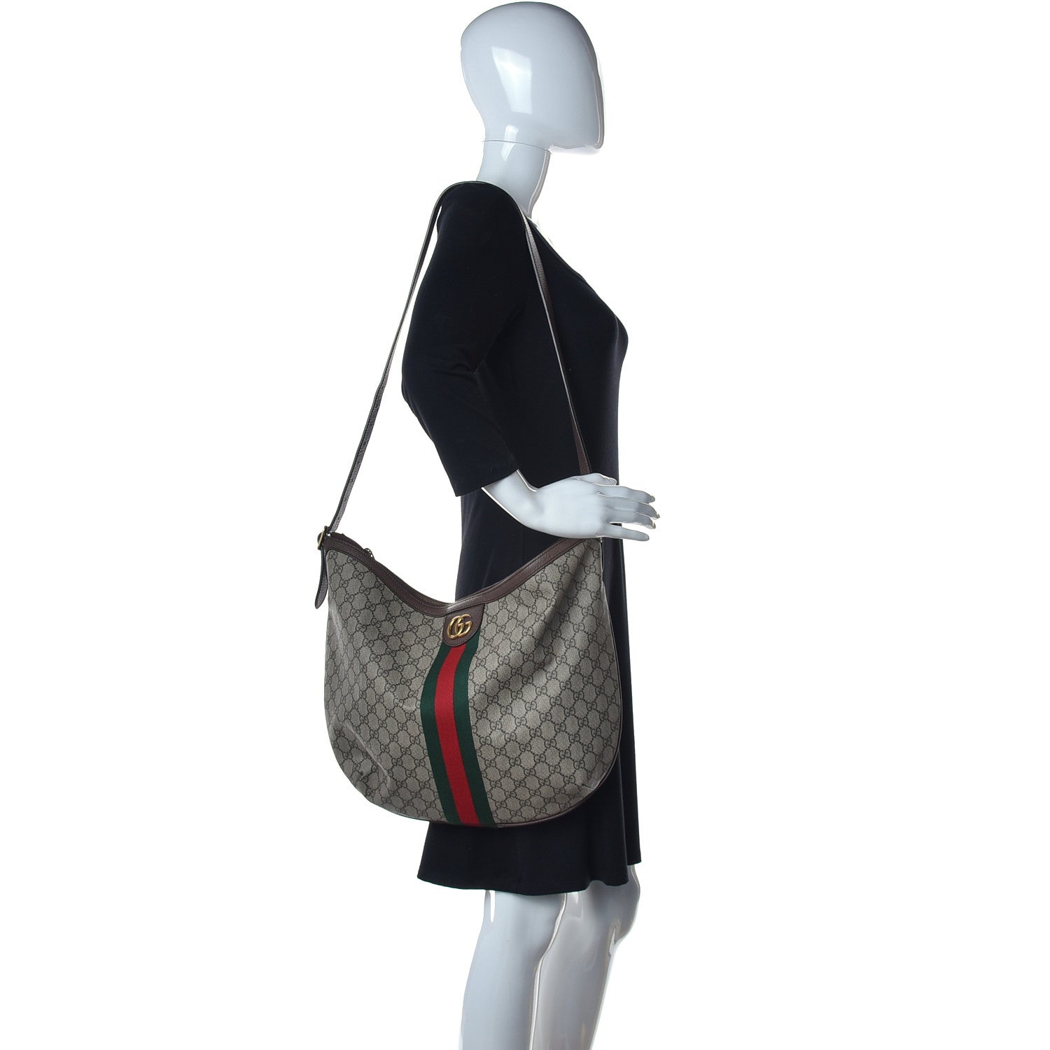 Gucci GG Supreme Monogram Web Ophidia Half Moon Hobo Brown 2 of 15