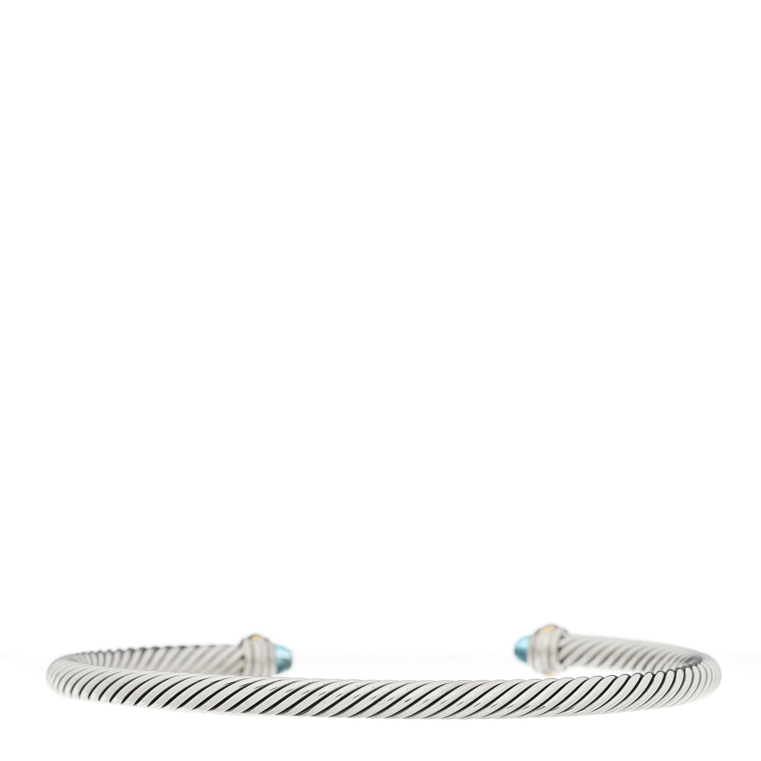 David Yurman Sterling Silver 18K Yellow Gold Blue Topaz 4mm Cable Classics Bracelet 2 of 3