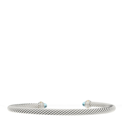 David Yurman Sterling Silver 18K Yellow Gold Blue Topaz 4mm Cable Classics Bracelet 2 of 3