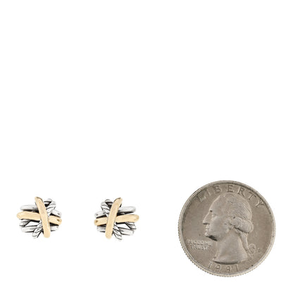 David Yurman Sterling Silver 18K Yellow Gold Crossover Stud Earrings 2 of 5