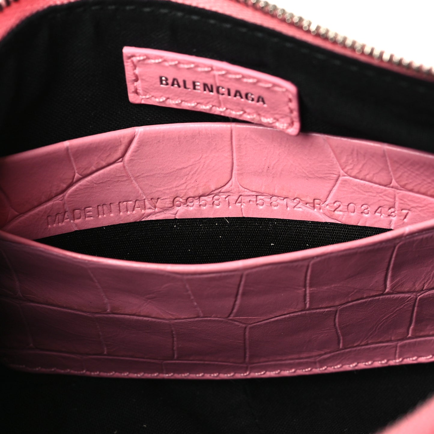Extra Supple Calfskin Crocodile Embossed Le Cagole Mini Purse With Chain Sweet Pink