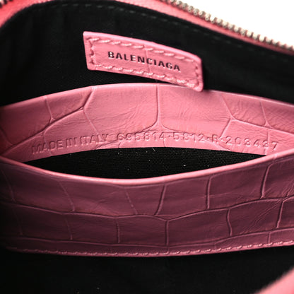 Balenciaga Extra Supple Calfskin Crocodile Embossed Le Cagole Mini Purse With Chain Sweet Pink 7 of 10