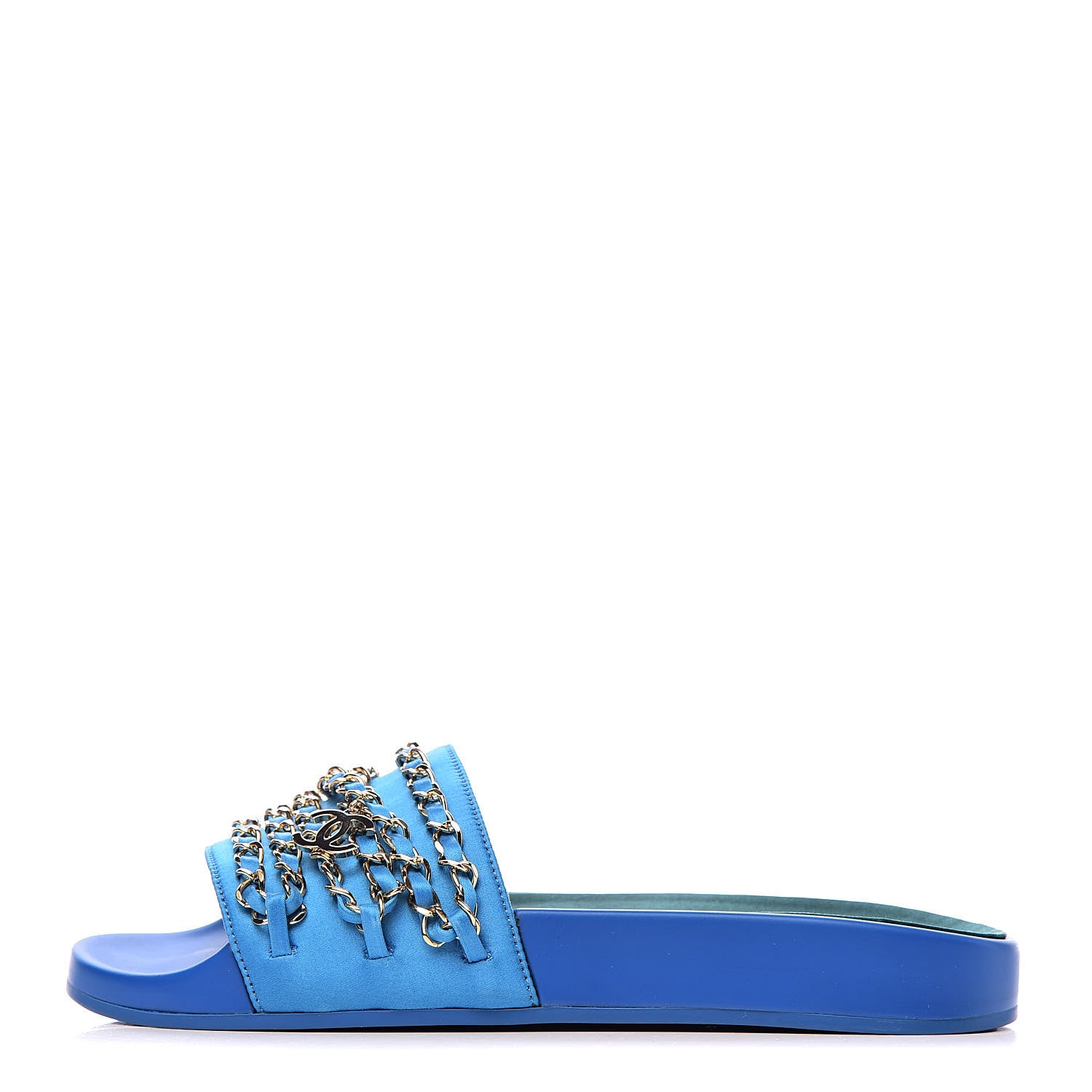 Chanel Satin Chain Flat Sandals 36 Bright Blue 1 of 11