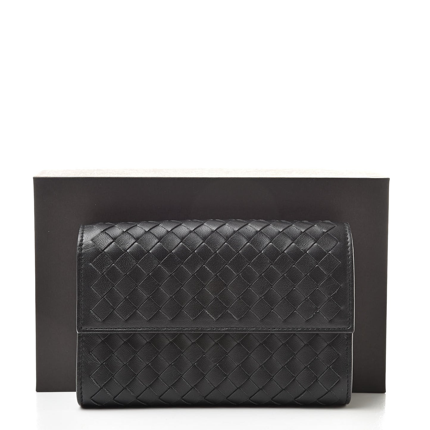 Nappa Intrecciato Continental Compact Wallet Black