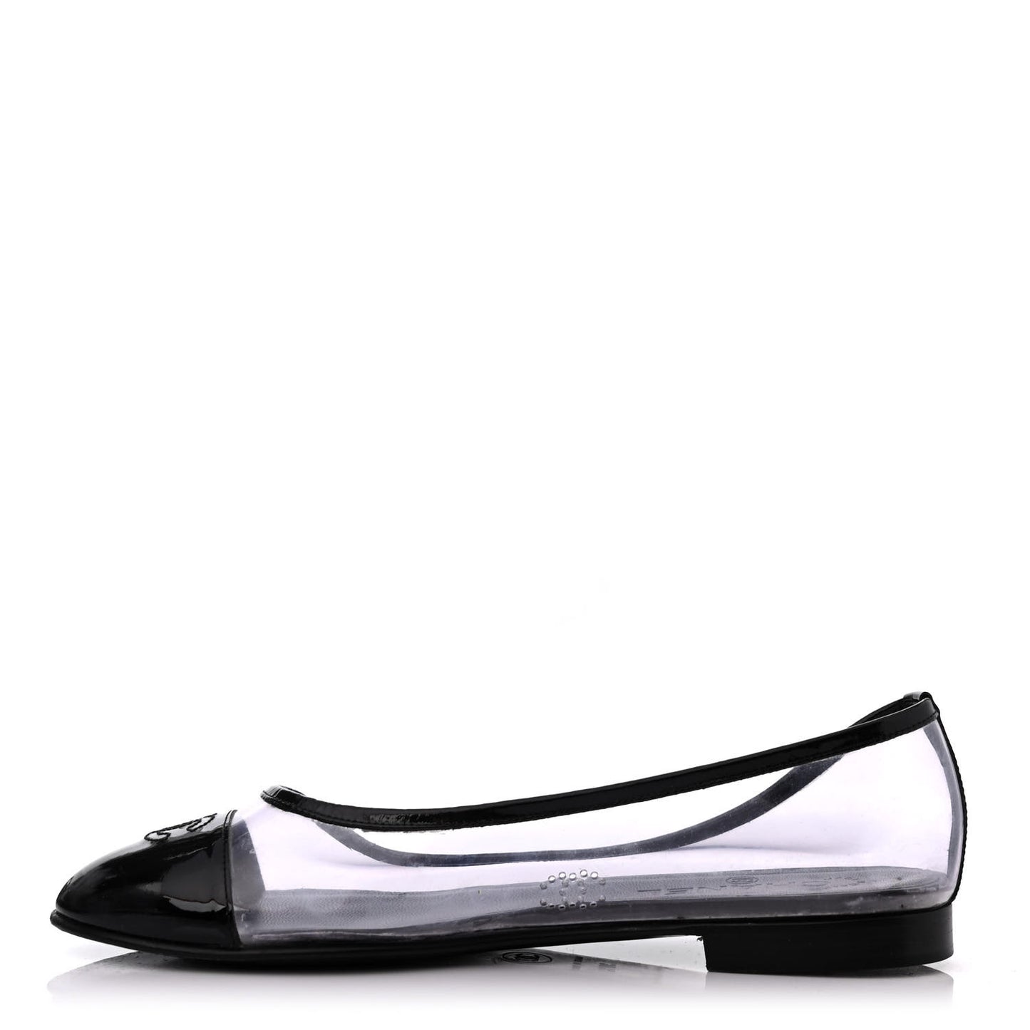 PVC Patent Calfskin Cap Toe Ballerina Flats 38.5 Black