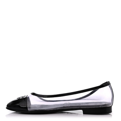 Chanel PVC Patent Calfskin Cap Toe Ballerina Flats 38.5 Black 1 of 4