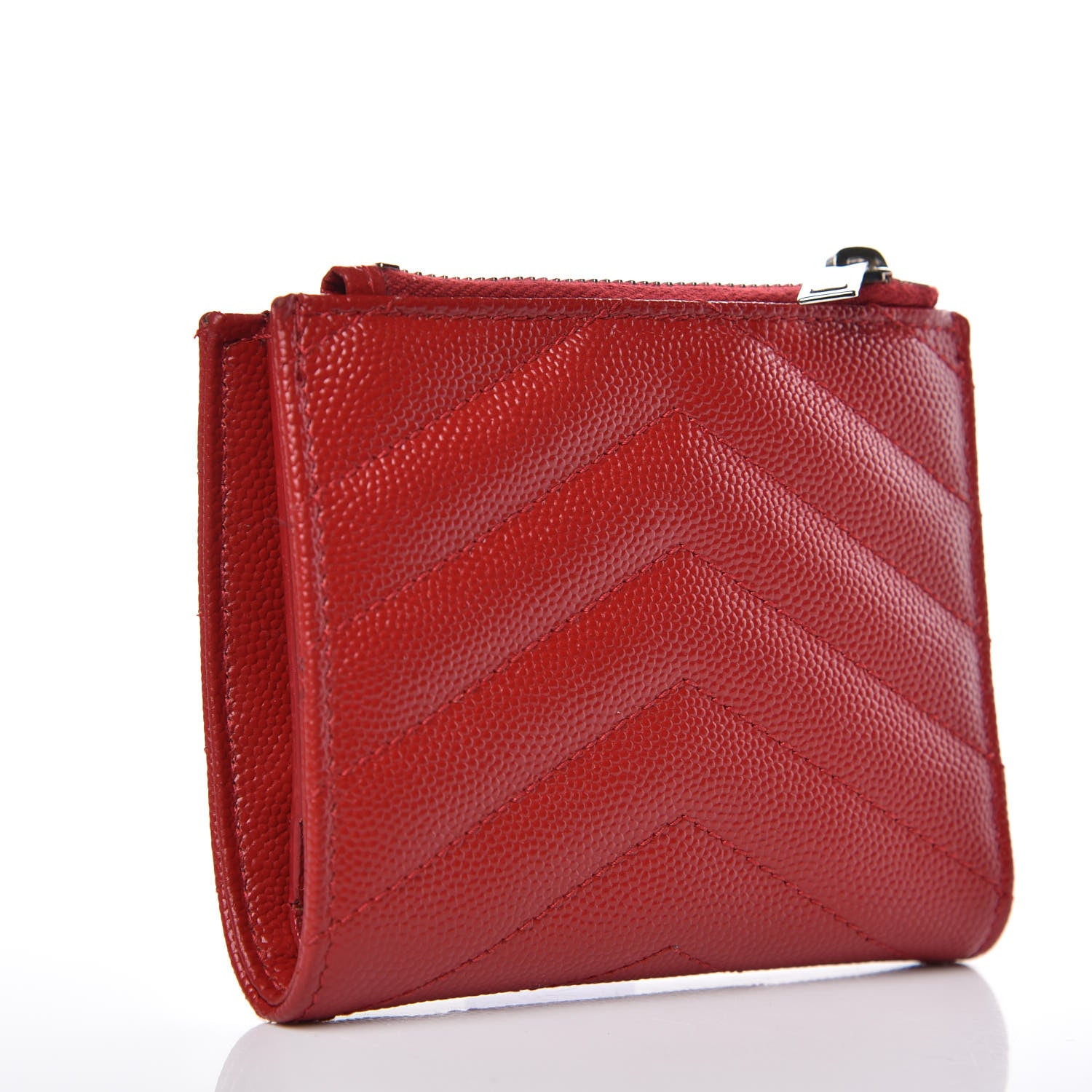 Saint Laurent Grain De Poudre Matelasse Chevron Monogram Zipped Card Case Rouge 3 of 7