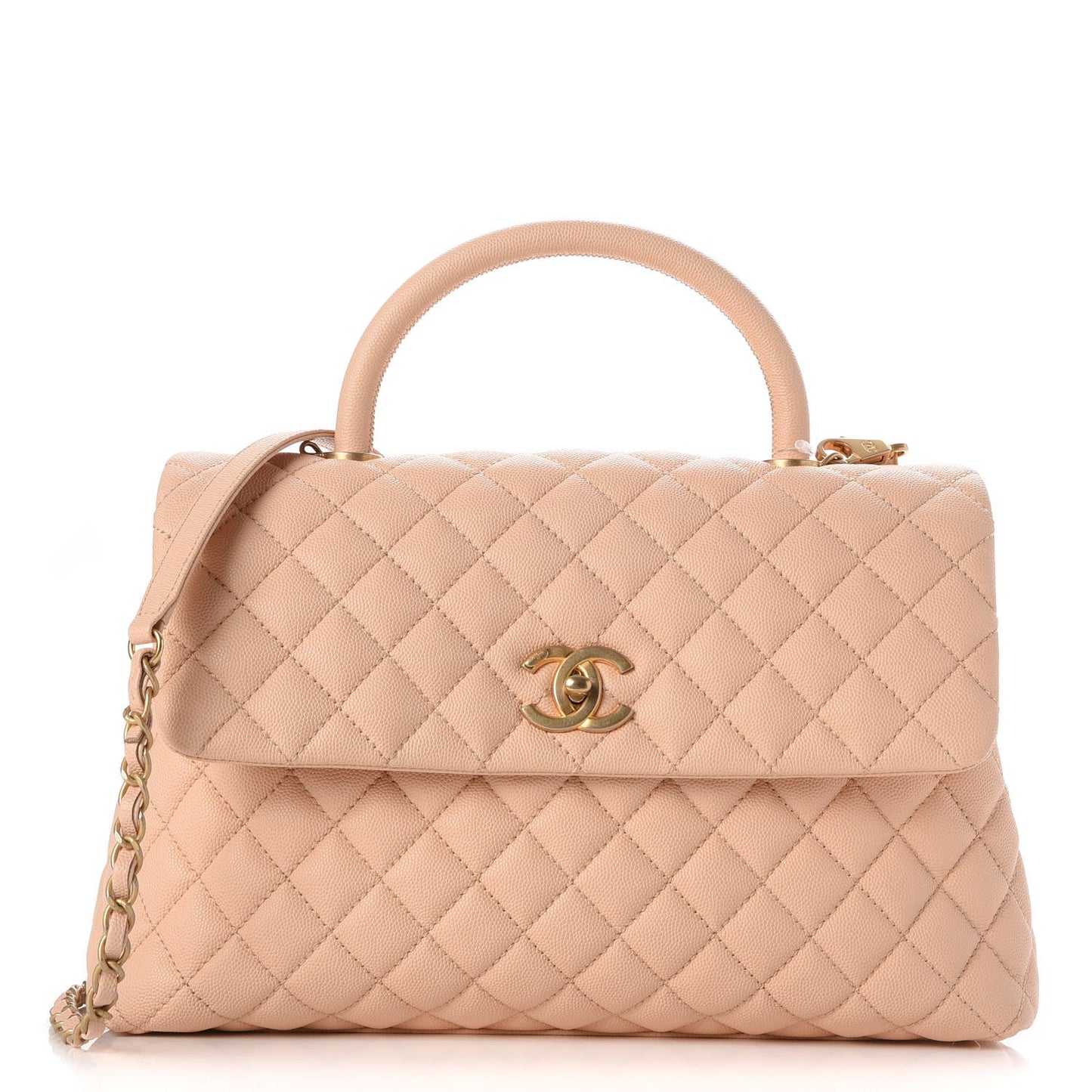 Caviar Quilted Medium Coco Handle Flap Light Beige
