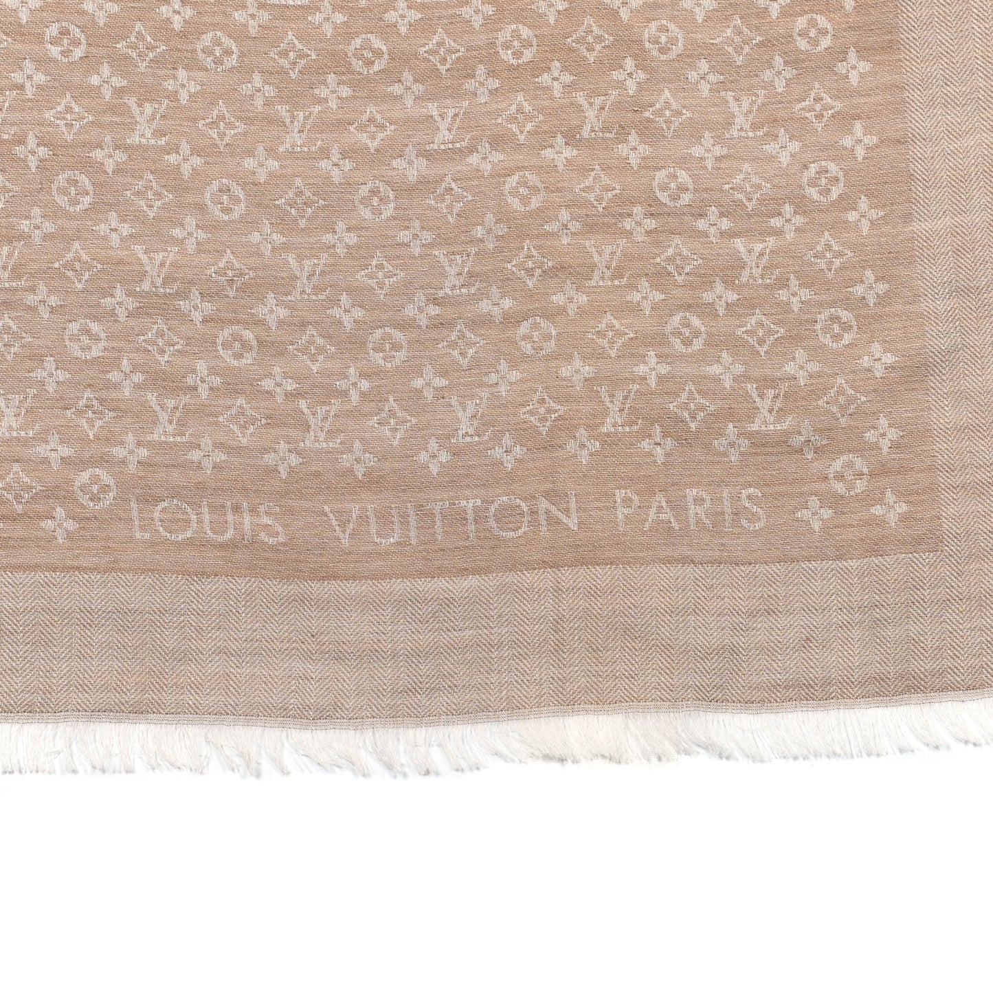 Silk Wool Petit Louis Monogram Shawl Beige