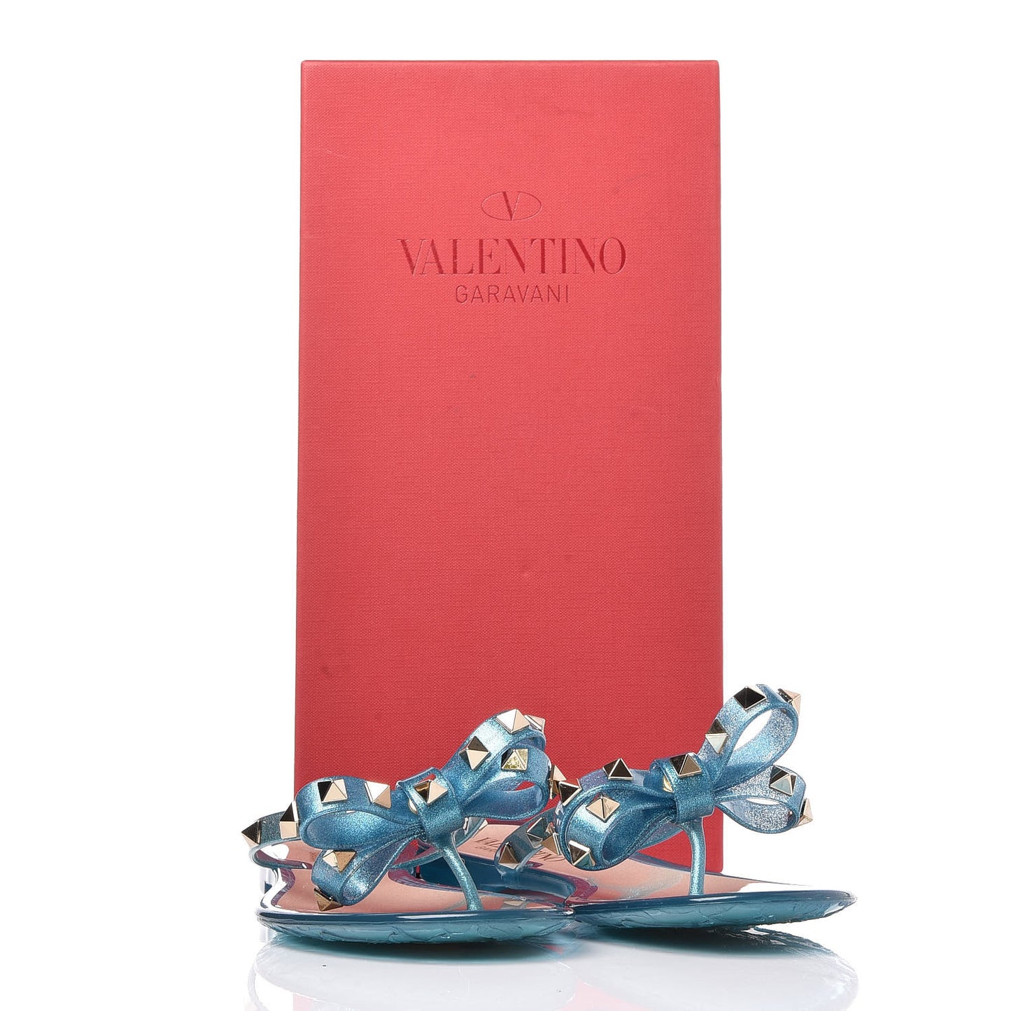 PVC Jelly Glitter Rockstud Bow Thong Sandals 37 Cerulean