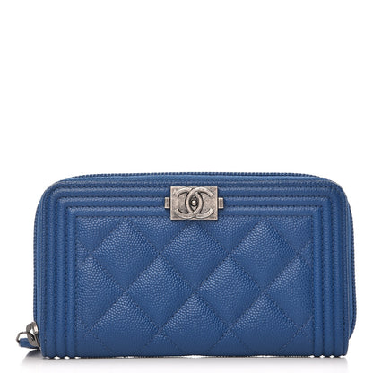 Chanel Caviar Quilted Boy Small Zip Around Wallet Blue 1 of 9