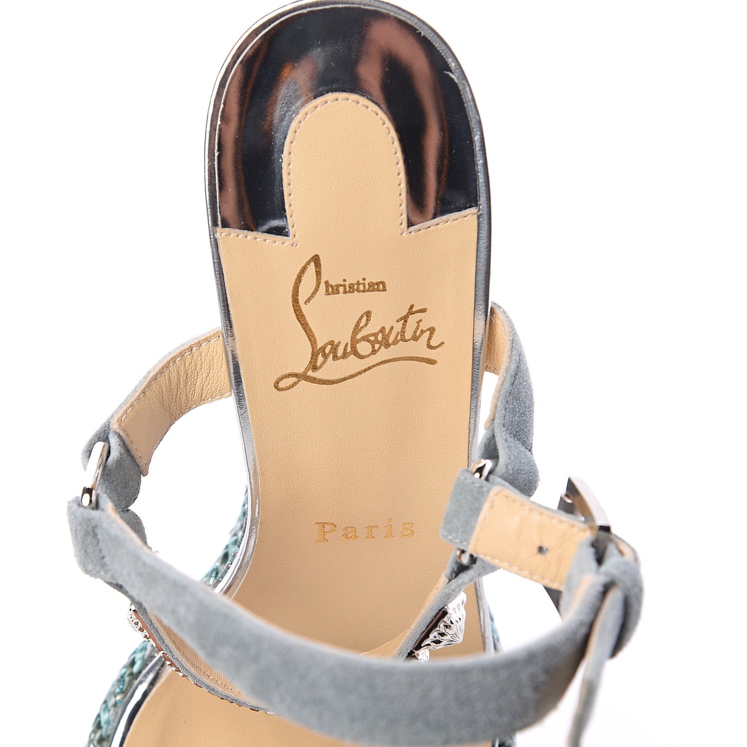 Christian Louboutin Mini Glitter Studded Pyradiams 110 Platform Sandals 39 Version Silver Green 6 of 7
