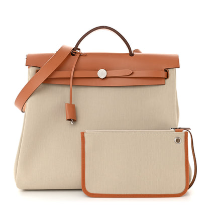 Hermes Military Toile Vache Hunter Herbag Zip Retourne 39 MM Beton Naturel 3 of 12