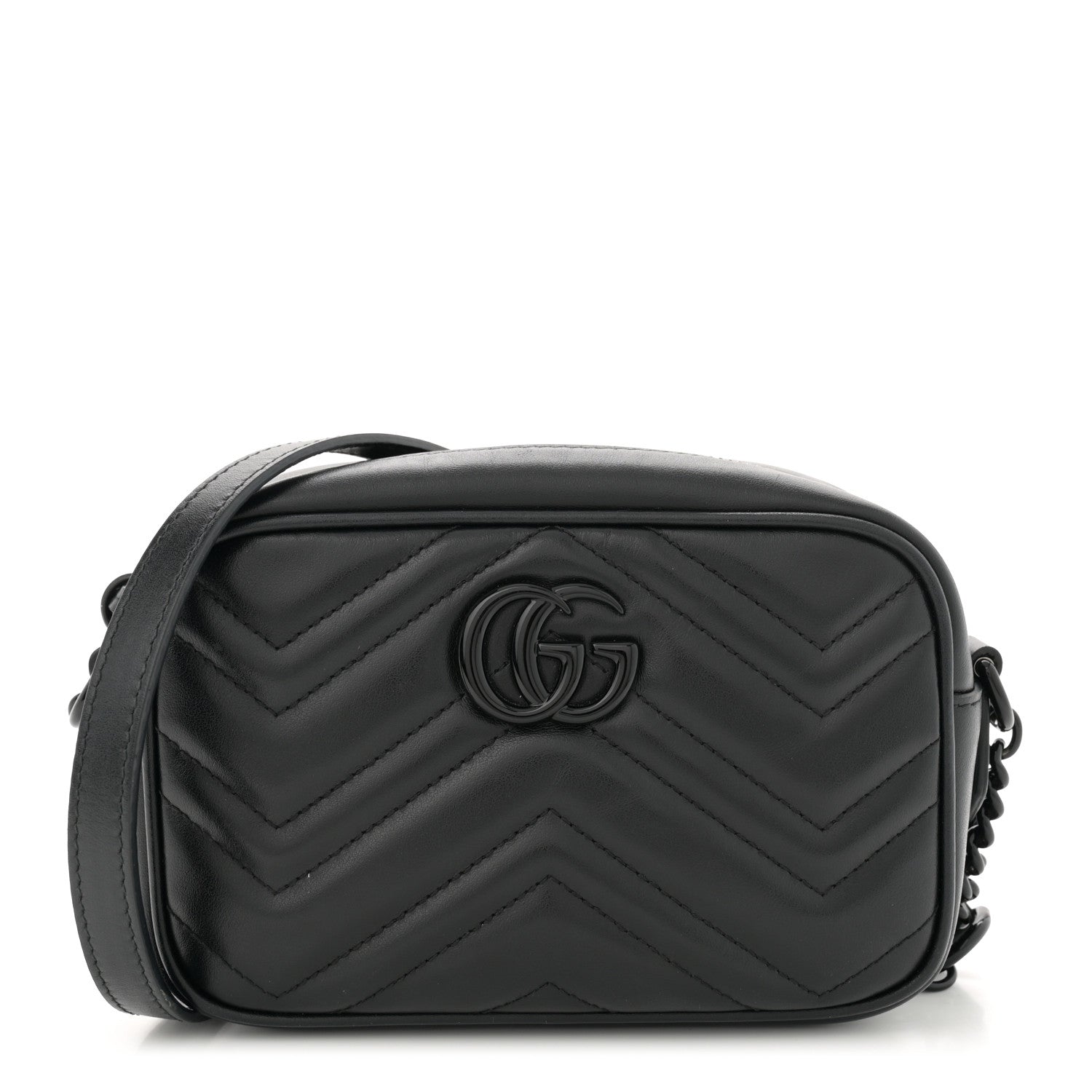 Gucci Calfskin Matelasse Monochrome Mini GG Marmont Chain Shoulder Bag Black 1 of 9