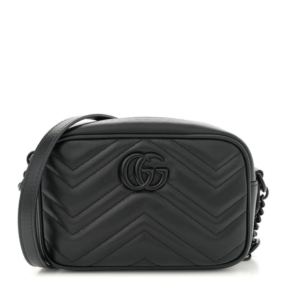 Gucci Calfskin Matelasse Monochrome Mini GG Marmont Chain Shoulder Bag Black 1 of 9