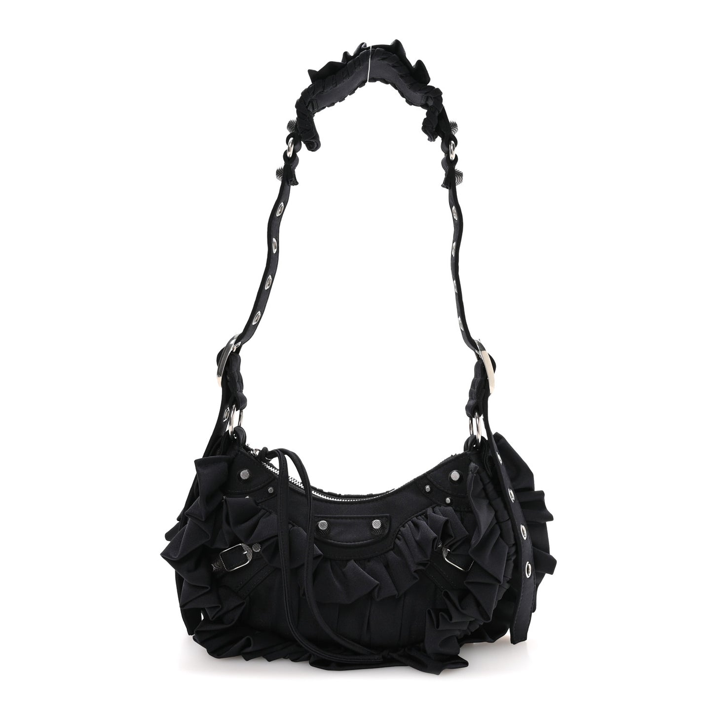 Ruffled Jersey Le Cagole Shoulder Bag XS Black