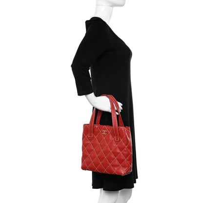 Chanel Calfskin Wild Stitch Tote Red 2 of 16
