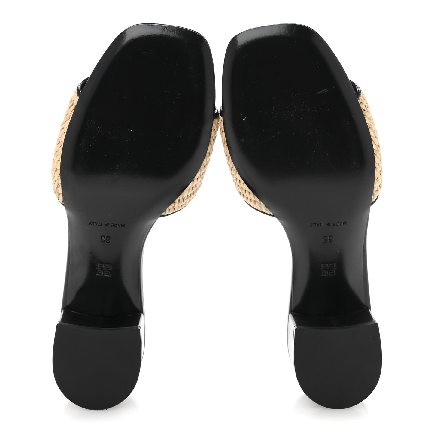 Raffia 4G Logo Mule Sandals 35 Beige Black