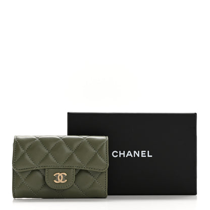 Chanel Lambskin Quilted Flap Card Holder Wallet Khaki 9 of 9