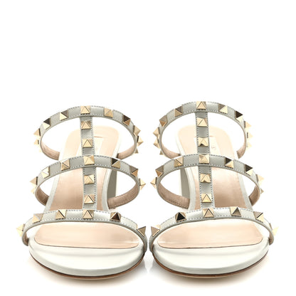 Valentino Garavani Calfskin Rockstud 60mm Caged Slide Sandals 40 Opal Grey 3 of 10