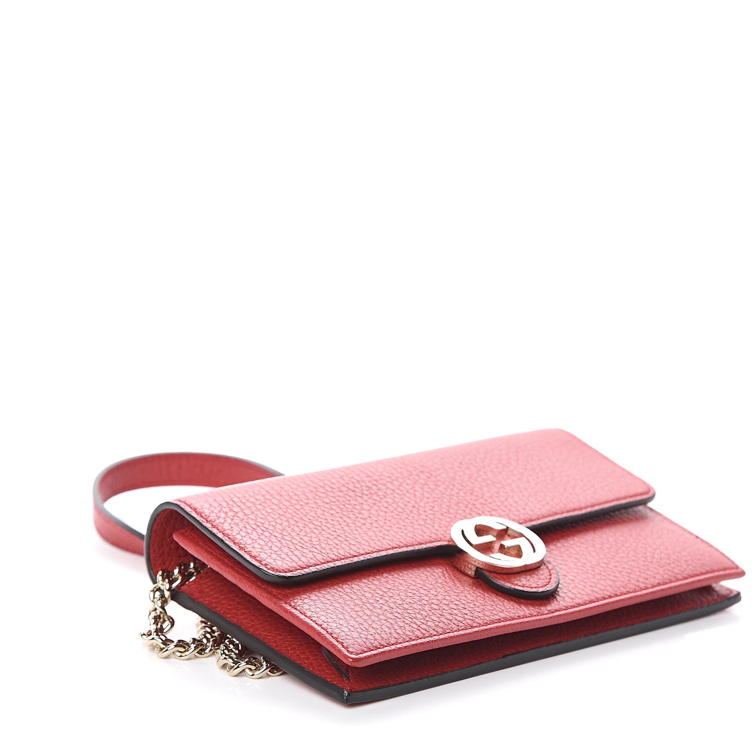 Gucci Dollar Calfskin Interlocking G Chain Wallet Red 3 of 7