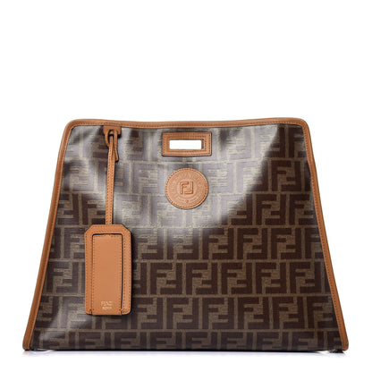 Fendi Glazed Fabric Vitello Century FF 1974 Stamp Patch Medium Peekaboo Defender Cover Mogano Panna Caramello 1 of 8