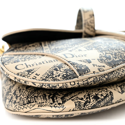Christian Dior Calfskin Plan De Paris Printed Saddle Bag With Strap Beige Black 9 of 10