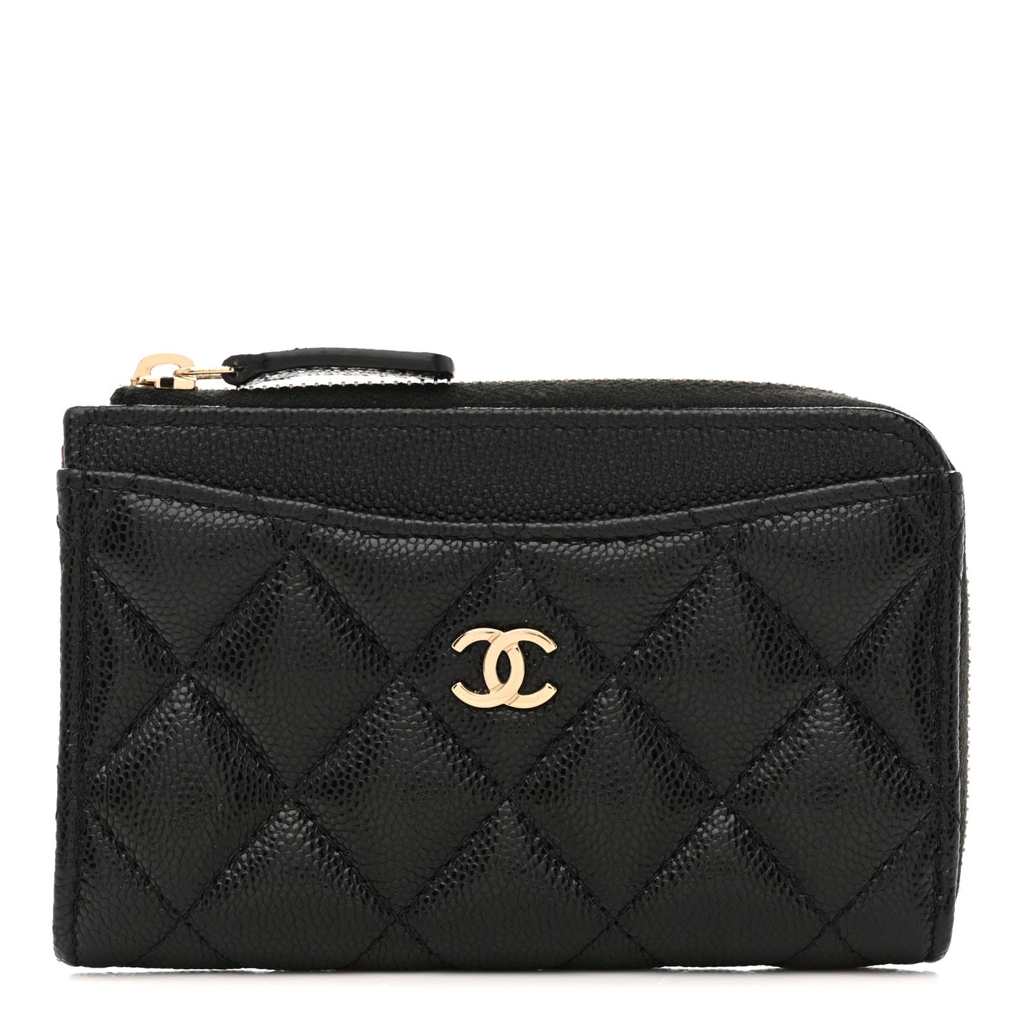 Caviar Quilted CC Zip Around Card Holder Black