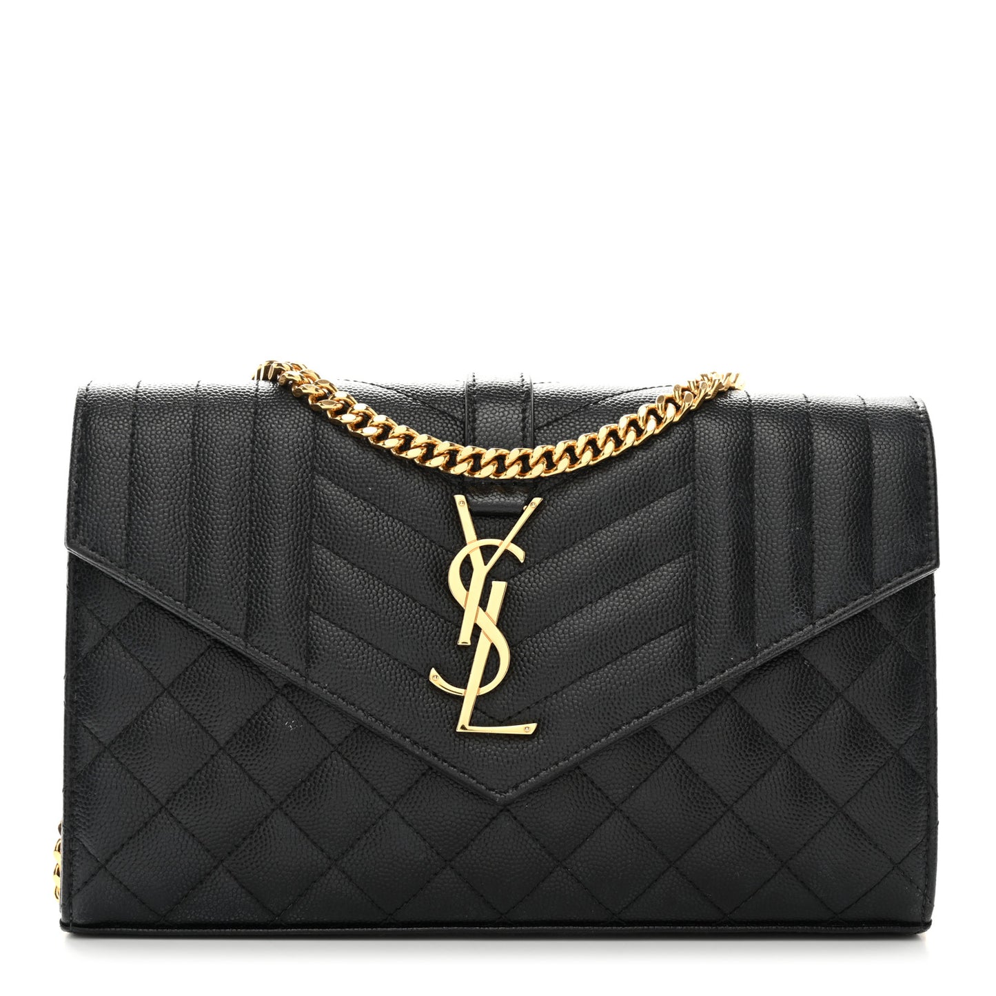 Grain De Poudre Mixed Matelasse Triquilt Monogram Chain Wallet Black