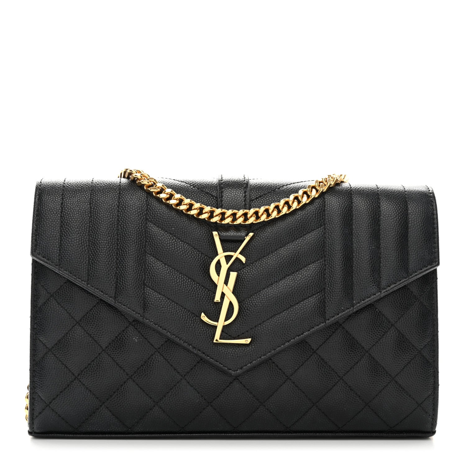 Saint Laurent Grain De Poudre Mixed Matelasse Triquilt Monogram Chain Wallet Black 1 of 10